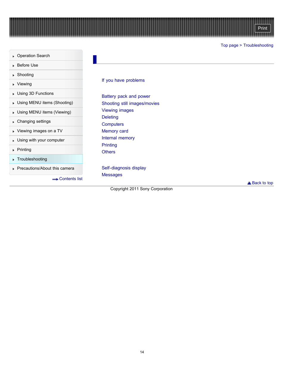 Troubleshooting | Sony DSC-WX10 User Manual | Page 14 / 266