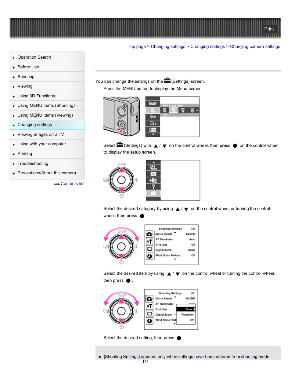 Changing camera settings | Sony DSC-WX10 User Manual | Page 161 / 266