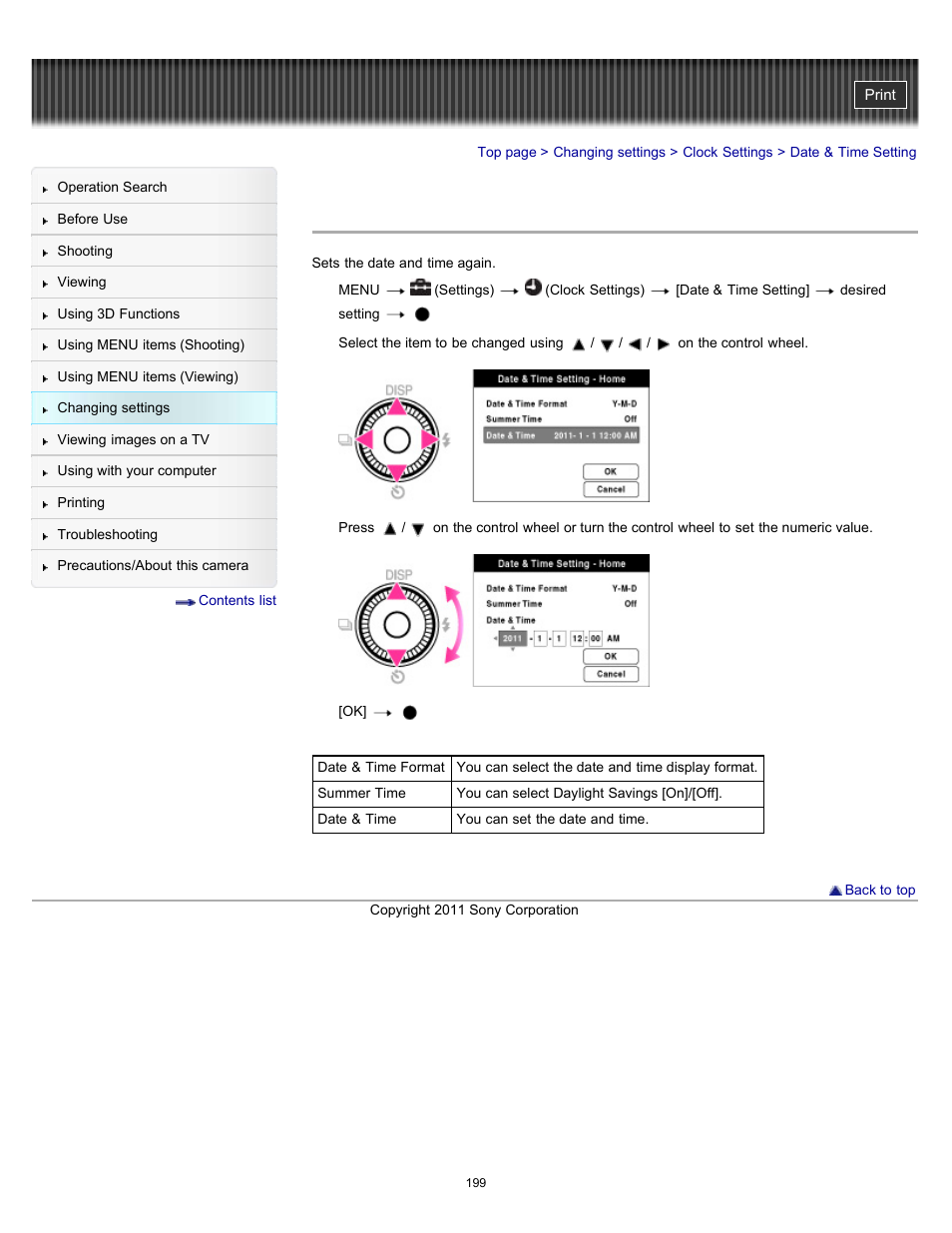 Date & time setting | Sony DSC-WX10 User Manual | Page 199 / 266