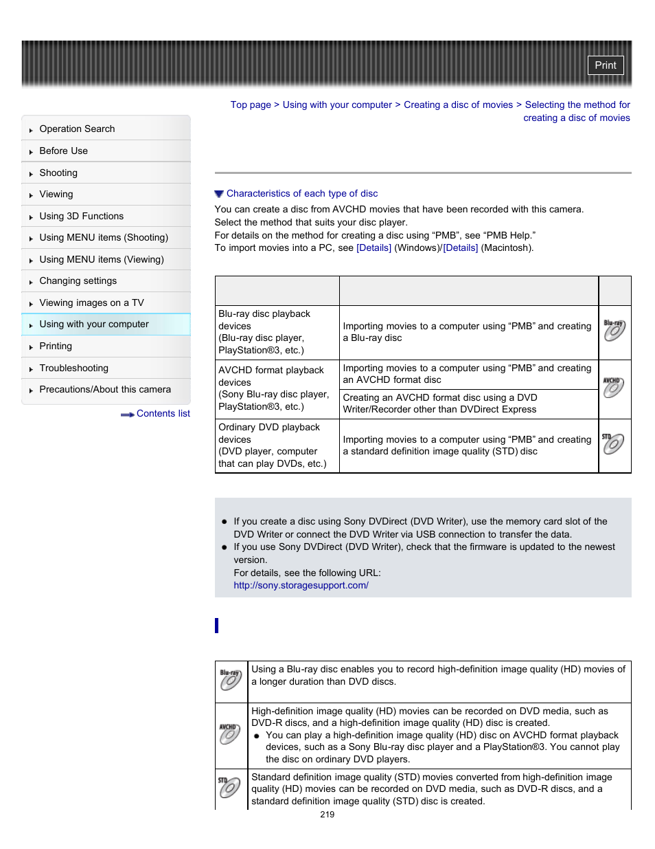 Selecting the method for creating a disc of movies | Sony DSC-WX10 User Manual | Page 219 / 266