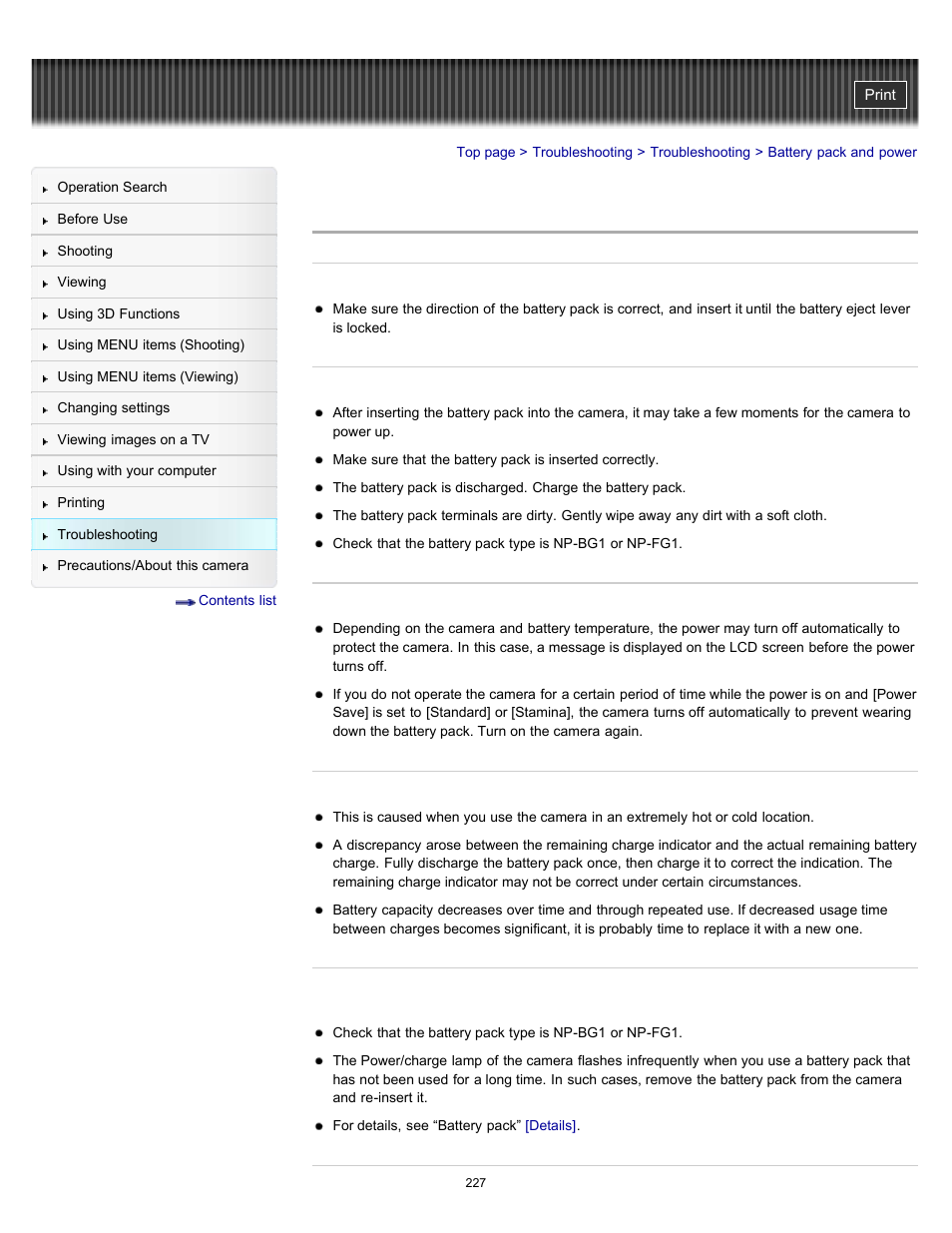 Battery pack and power | Sony DSC-WX10 User Manual | Page 227 / 266