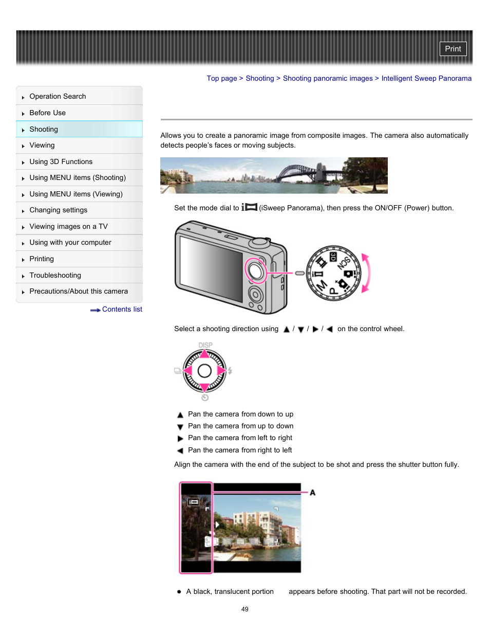 Intelligent sweep panorama | Sony DSC-WX10 User Manual | Page 49 / 266