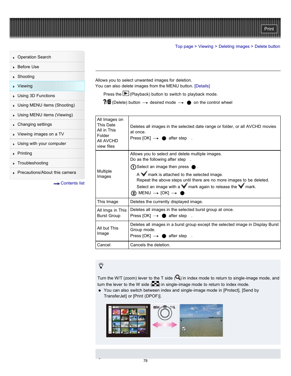 Delete button | Sony DSC-WX10 User Manual | Page 78 / 266