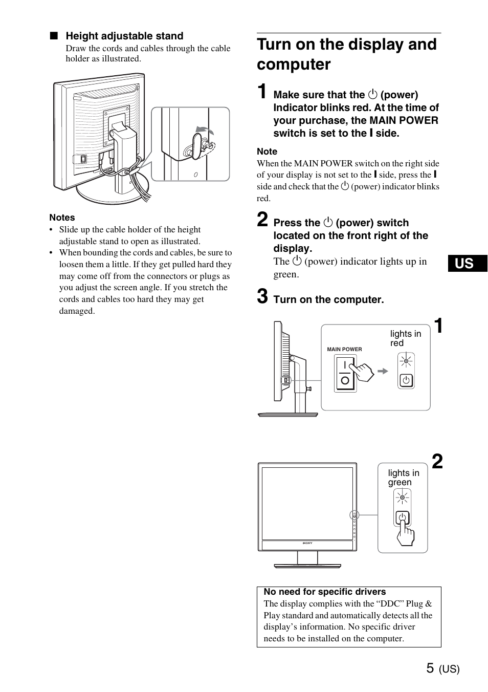 Turn on the display and computer | Sony SDM-X95KB User Manual | Page 5 / 44