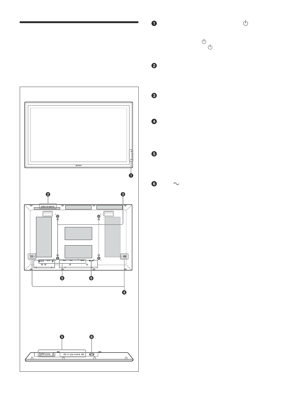 Ubicación y función de componentes y controles, Parte frontal / parte posterior / parte inferior | Sony PFM-42V1S User Manual | Page 221 / 376