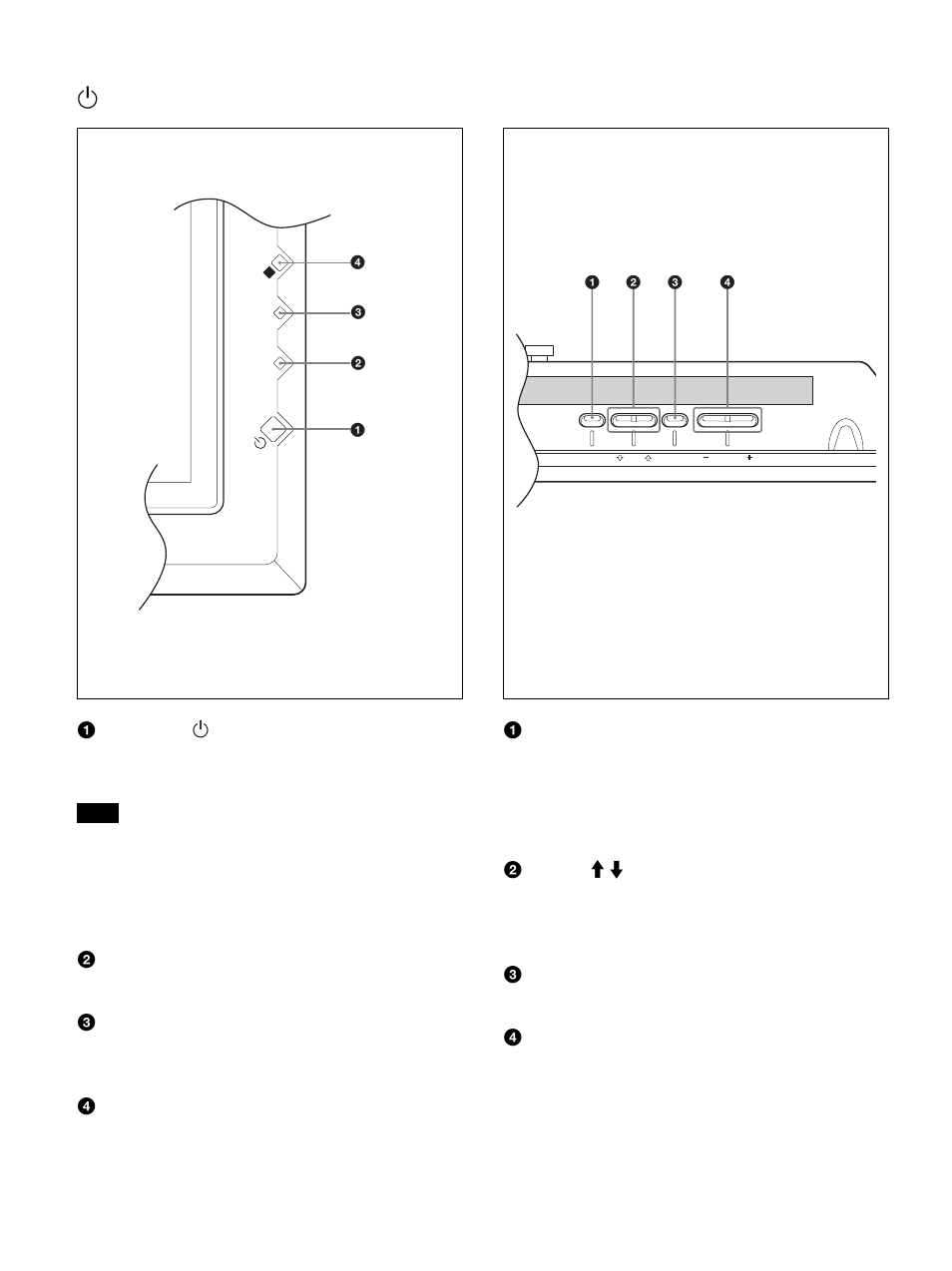 Sección de indicadores / interruptor (de espera), Sección de botones de control (parte superior), Sección de indicadores / interruptor 1 (de espera) | Sony PFM-42V1S User Manual | Page 222 / 376