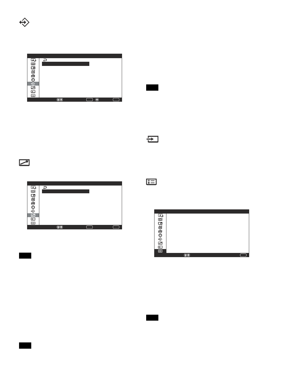 Menú control remoto, Menú selec. entrada, Menú estado unidad | Sony PFM-42V1S User Manual | Page 239 / 376