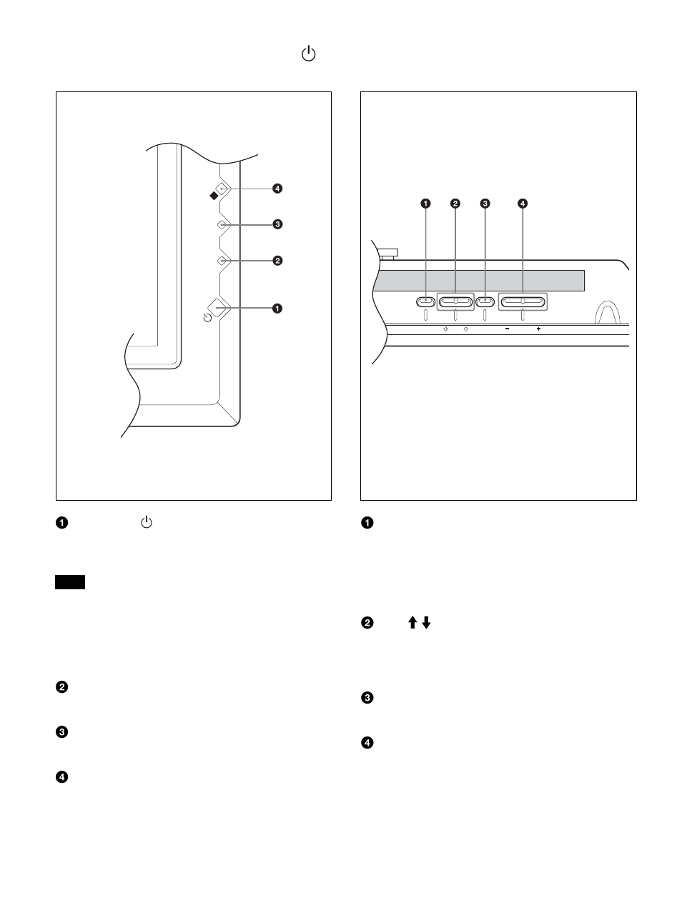 Sezione interruttore / indicatore (attesa), Sezione tasti di controllo (parte superiore), Sezione interruttore / indicatore 1 (attesa) | Sony PFM-42V1S User Manual | Page 276 / 376