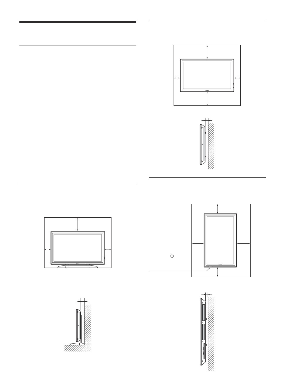 Avvertenza, Installare il display in un luogo spazioso, Installazione con il supporto (non in dotazione) | Installazione orizzontale del display, Installazione verticale del display | Sony PFM-42V1S User Manual | Page 281 / 376