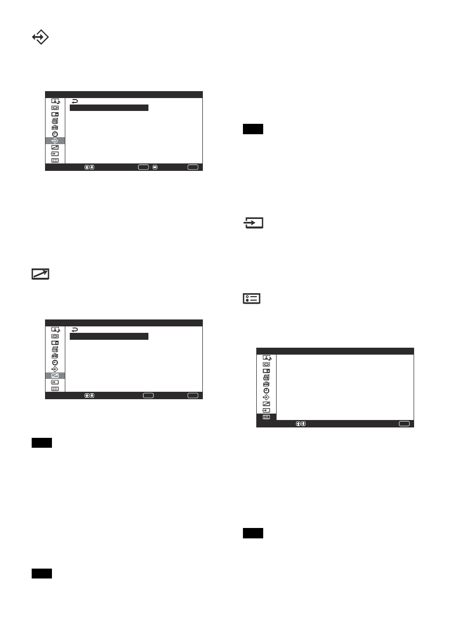 Menu telecomando, Menu selezione ingresso, Menu stato apparecchio | Sony PFM-42V1S User Manual | Page 293 / 376