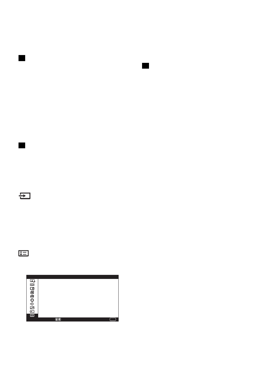 Input select menu（输入选择 菜单, Unit status（显示器状态）菜单 | Sony PFM-42V1S User Manual | Page 347 / 376