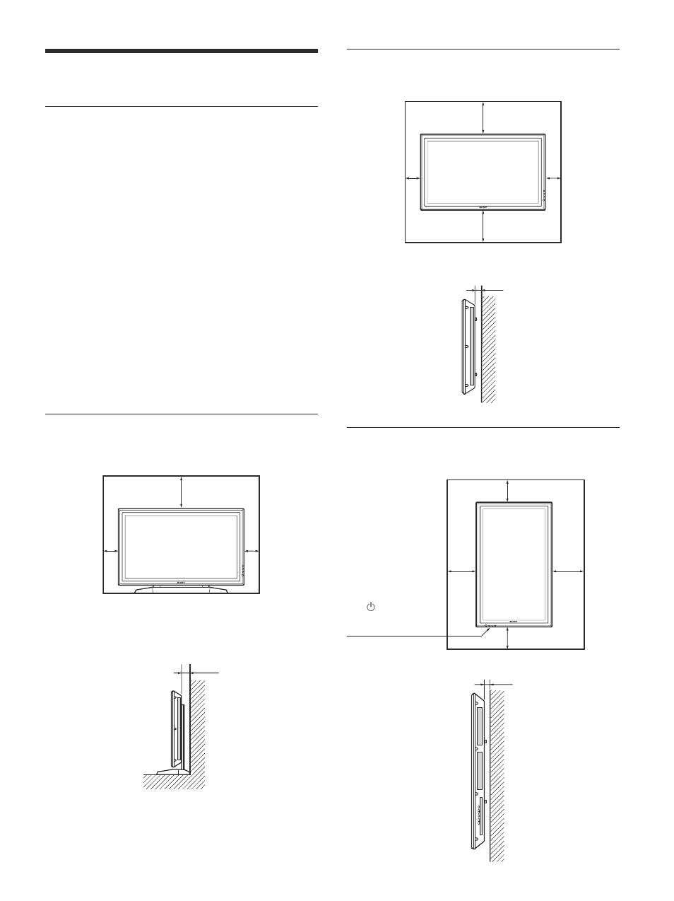 Caution, When using the stand (not supplied), When mounting the display horizontally | When mounting the display vertically, Front, Side | Sony PFM-42V1S User Manual | Page 69 / 376