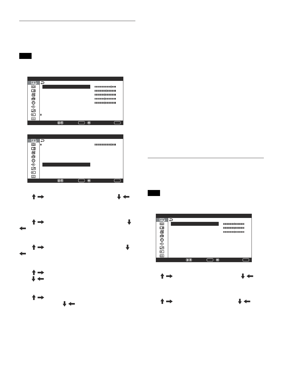 Adjust picture menu, Adjust sound menu, Color temp. changes the color temperature | Sony PFM-42V1S User Manual | Page 75 / 376