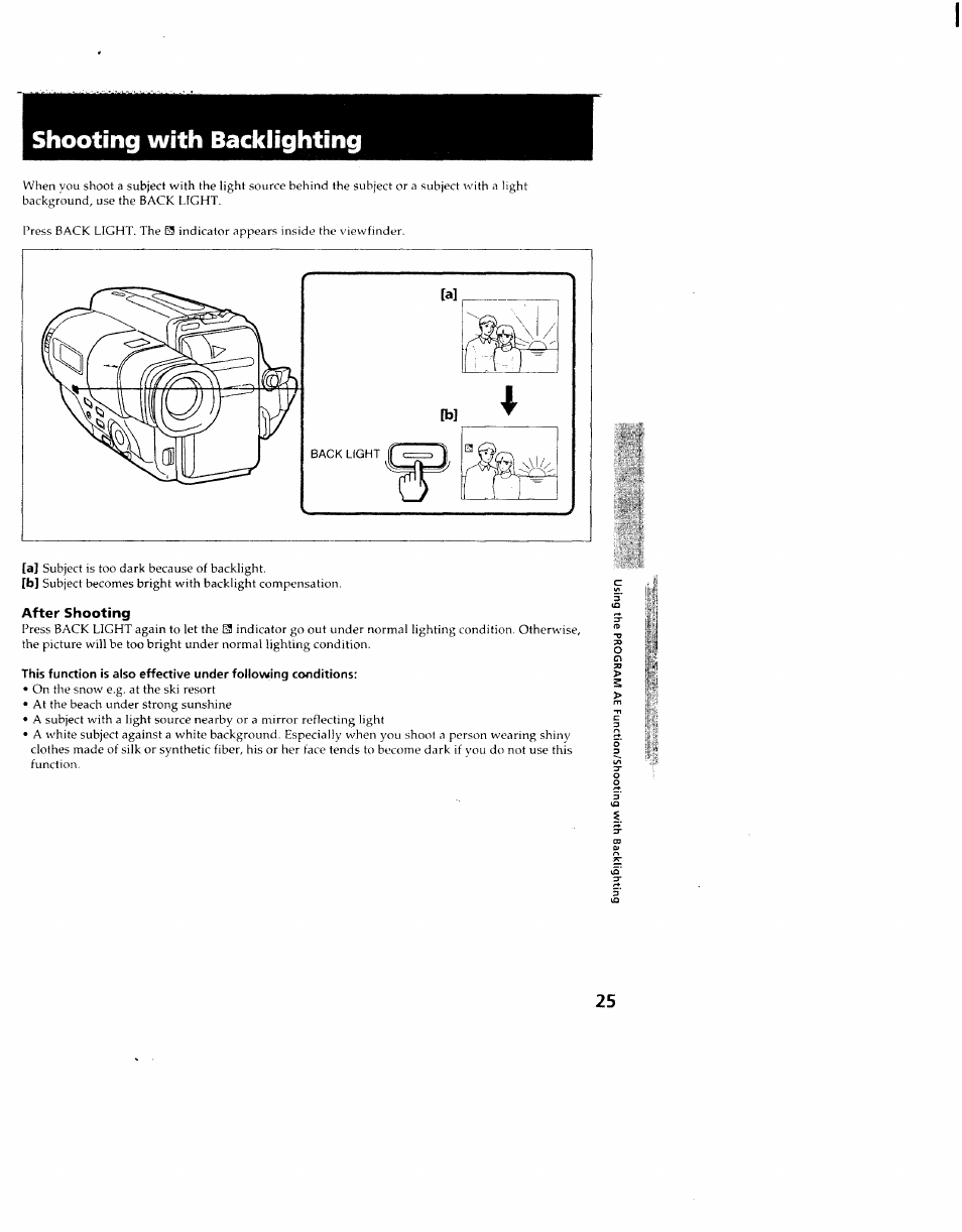 After shooting, Shooting with backlighting | Sony CCD-TR714 User Manual | Page 25 / 56