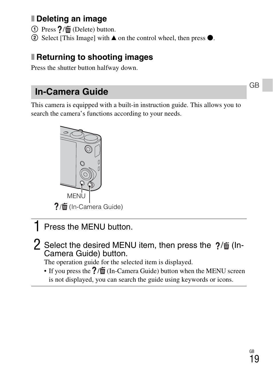 In-camera guide | Sony DSC-WX300 User Manual | Page 19 / 68