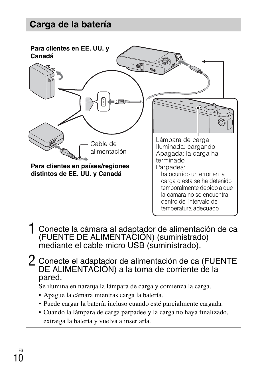Carga de la batería | Sony DSC-WX300 User Manual | Page 42 / 68