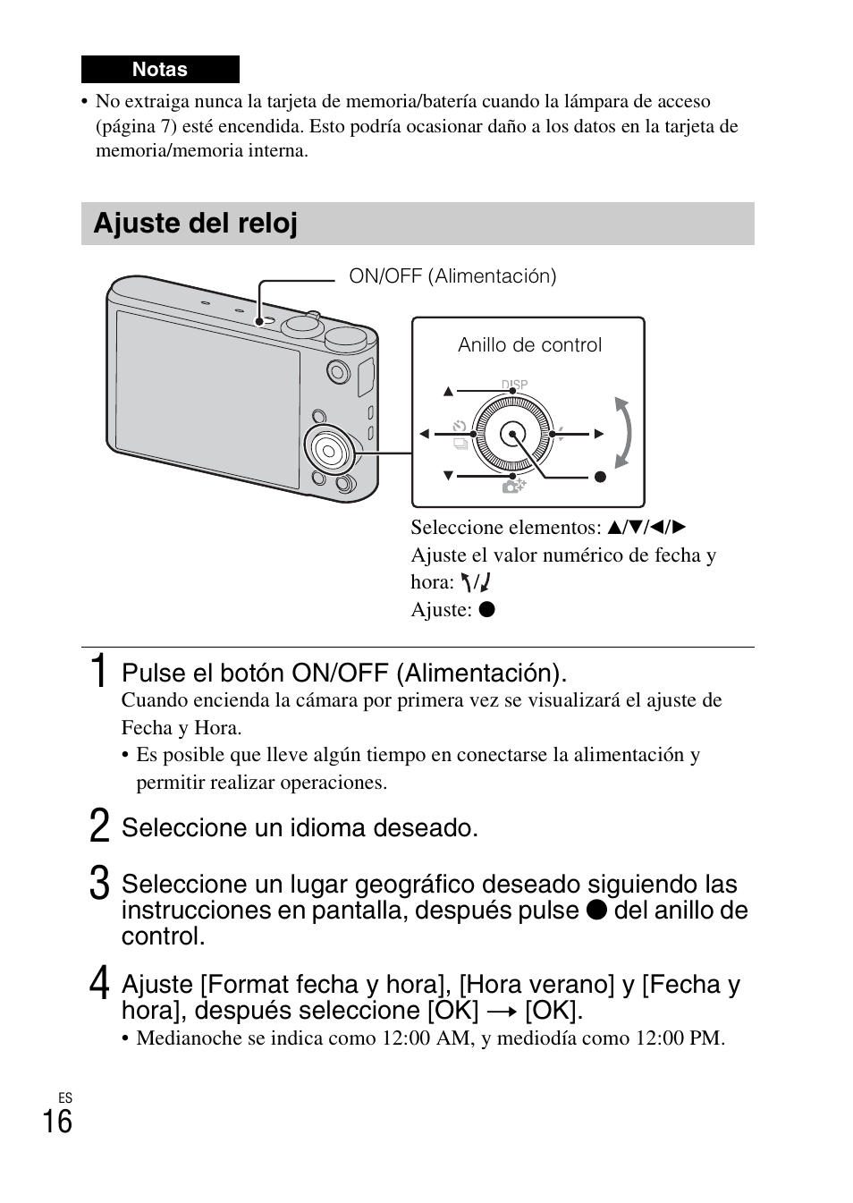 Ajuste del reloj | Sony DSC-WX300 User Manual | Page 48 / 68
