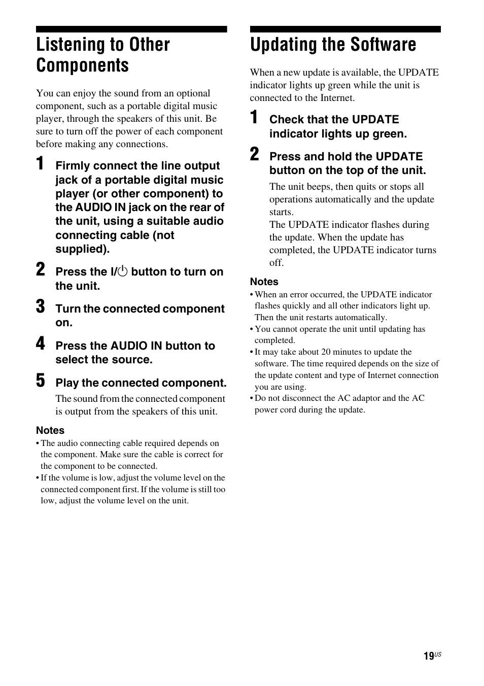 Listening to other components, Updating the software | Sony RDP-XA700iPN User Manual | Page 23 / 100