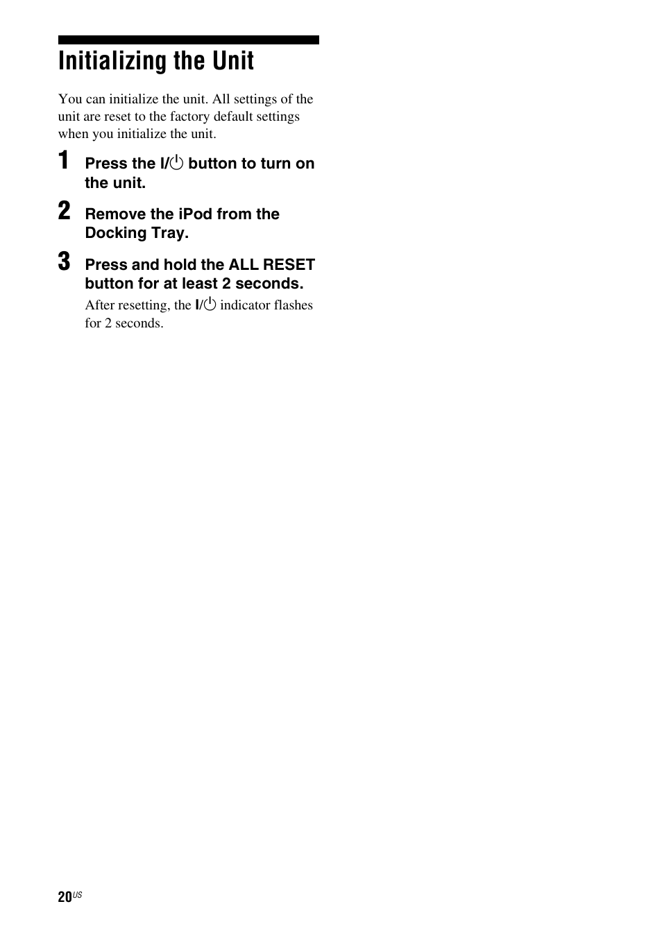 Initializing the unit | Sony RDP-XA700iPN User Manual | Page 24 / 100