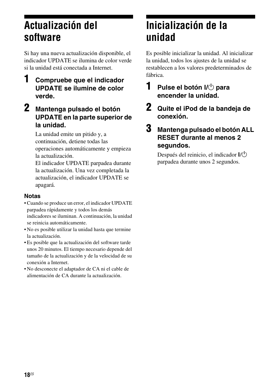 Actualización del software, Inicialización de la unidad | Sony RDP-XA700iPN User Manual | Page 82 / 100