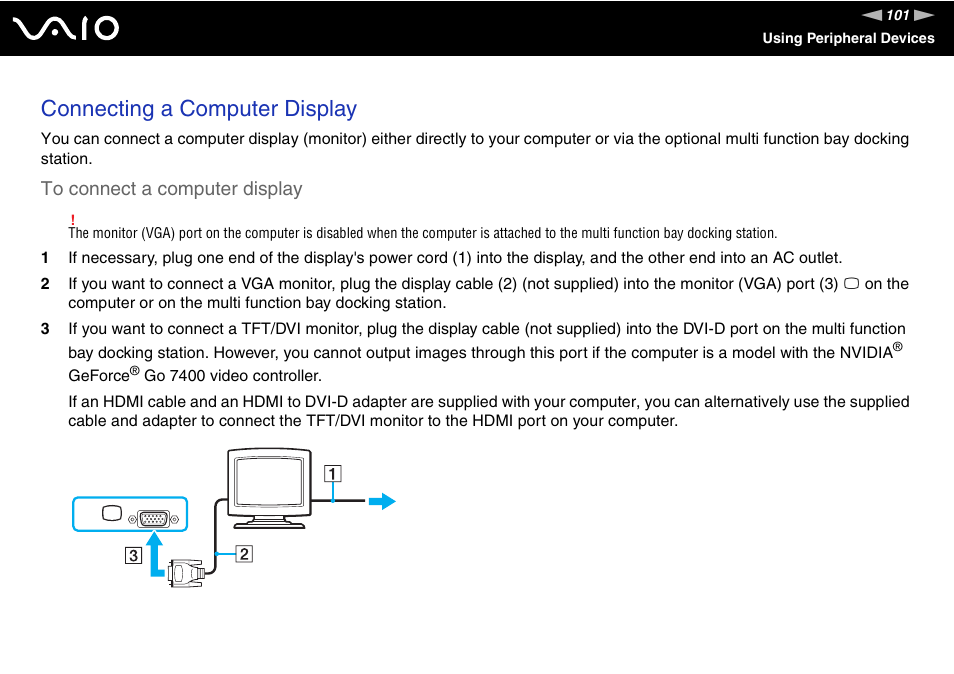 Connecting a computer display | Sony VGN-AR170GU1 User Manual | Page 101 / 210