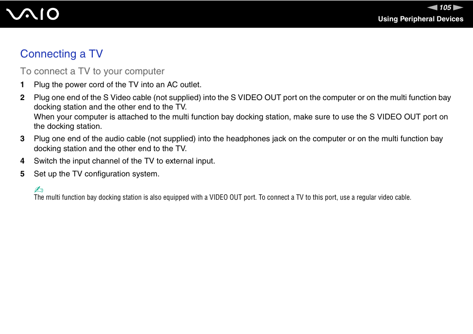 Connecting a tv | Sony VGN-AR170GU1 User Manual | Page 105 / 210