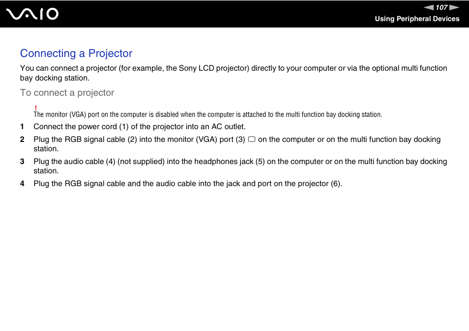 Connecting a projector | Sony VGN-AR170GU1 User Manual | Page 107 / 210