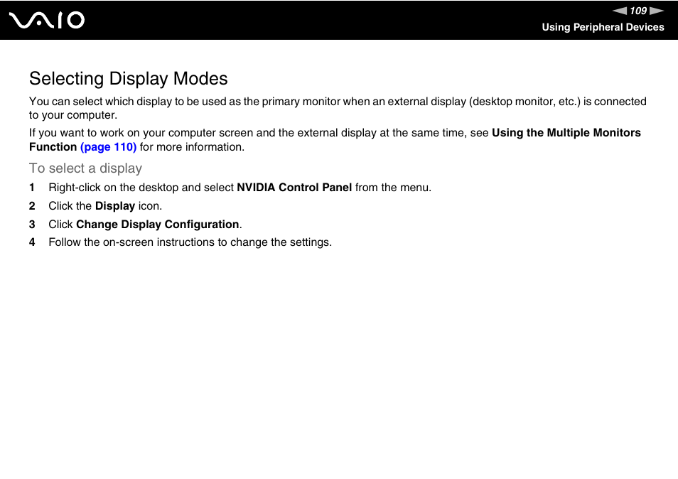 Selecting display modes | Sony VGN-AR170GU1 User Manual | Page 109 / 210