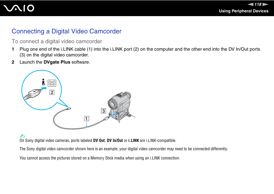 Connecting a digital video camcorder | Sony VGN-AR170GU1 User Manual | Page 118 / 210