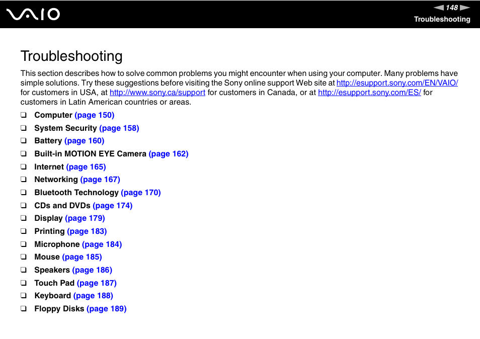 Troubleshooting | Sony VGN-AR170GU1 User Manual | Page 148 / 210