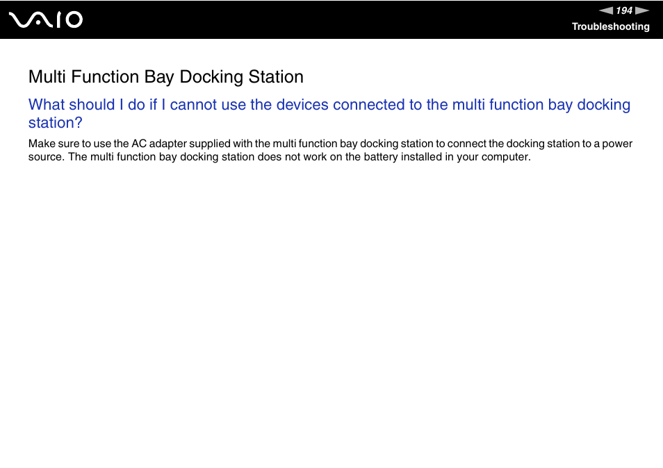 Multi function bay docking station | Sony VGN-AR170GU1 User Manual | Page 194 / 210