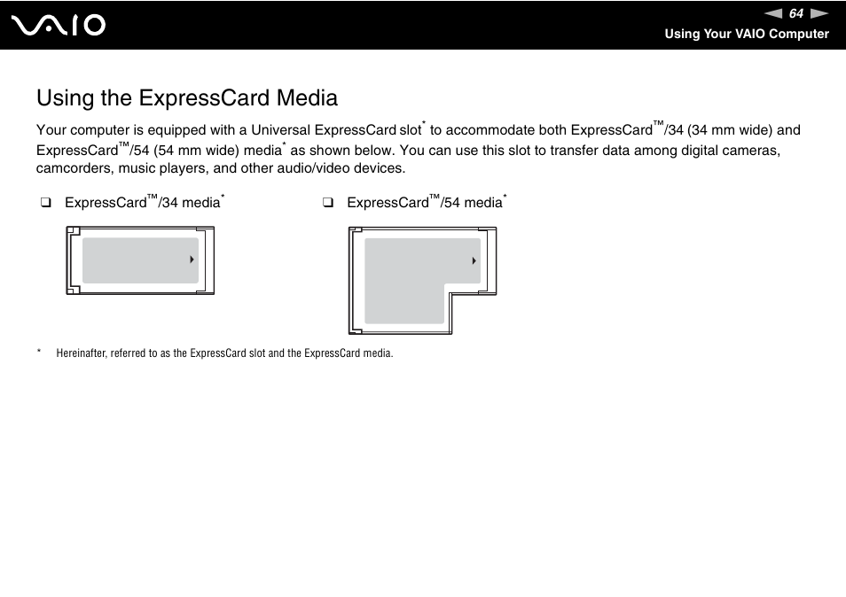 Using the expresscard media | Sony VGN-AR170GU1 User Manual | Page 64 / 210