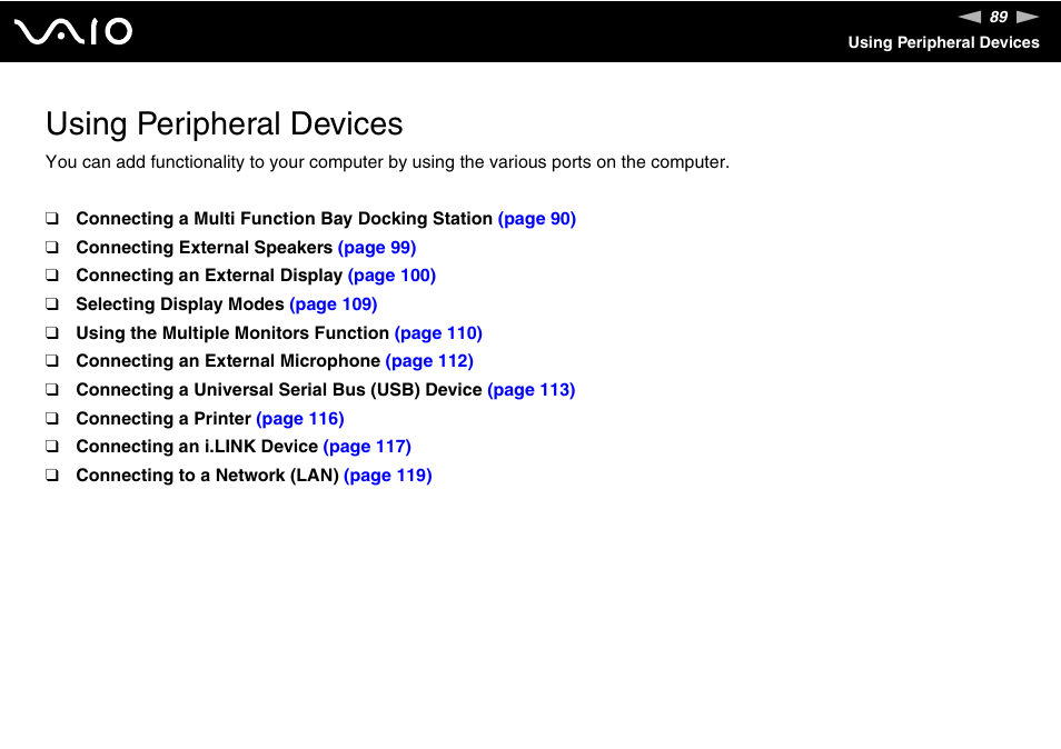 Using peripheral devices | Sony VGN-AR170GU1 User Manual | Page 89 / 210