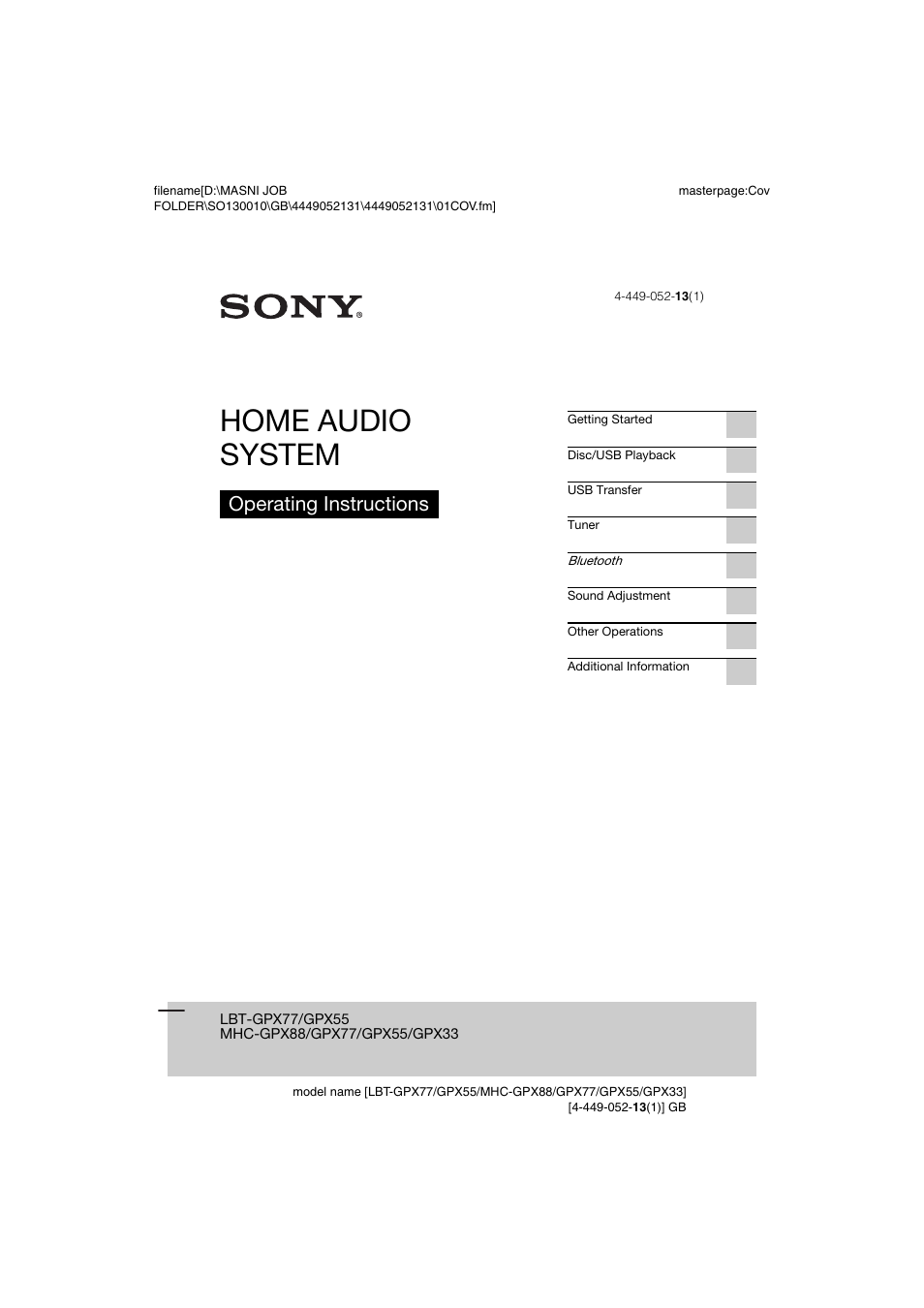 Sony LBT-GPX55 User Manual | 44 pages