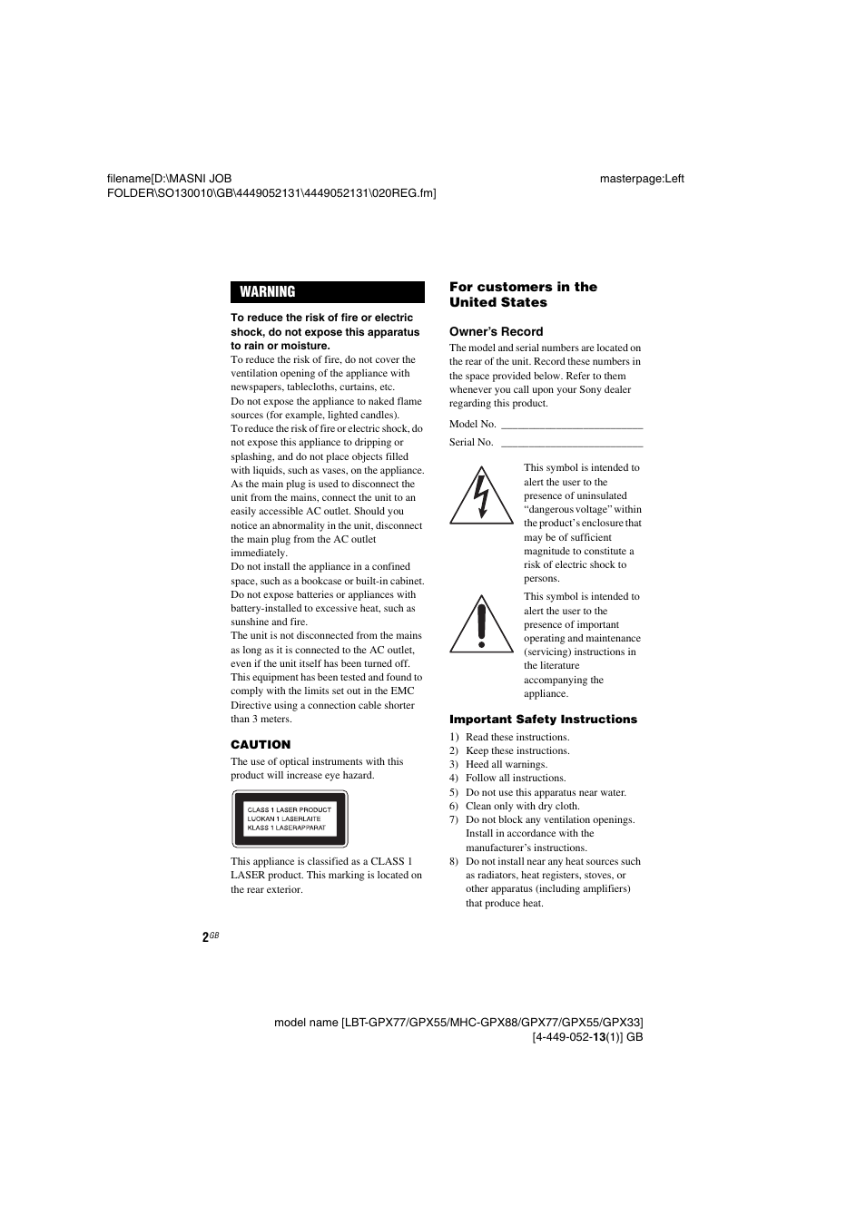 Sony LBT-GPX55 User Manual | Page 2 / 44