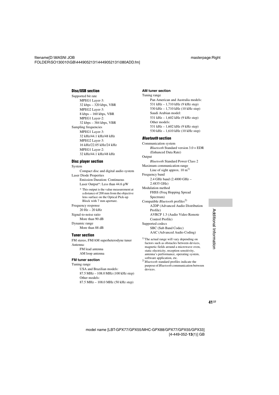 Sony LBT-GPX55 User Manual | Page 41 / 44