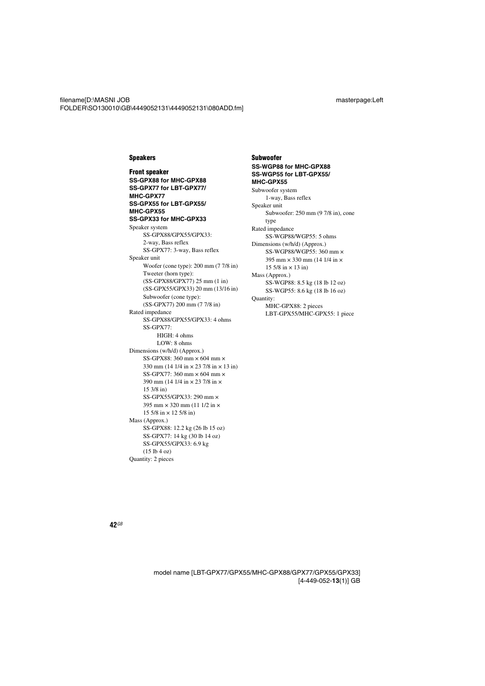 Sony LBT-GPX55 User Manual | Page 42 / 44