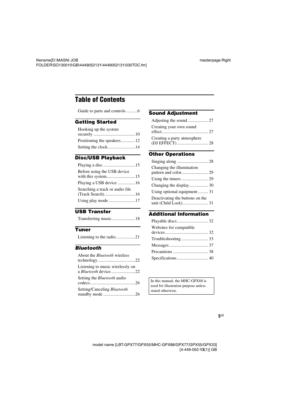 Sony LBT-GPX55 User Manual | Page 5 / 44