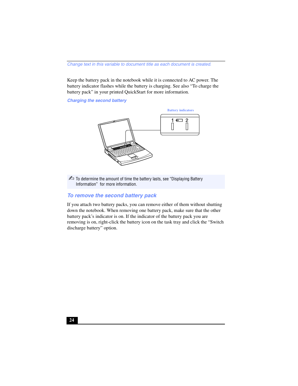 To remove the second battery pack | Sony PCG-FX240K User Manual | Page 24 / 138