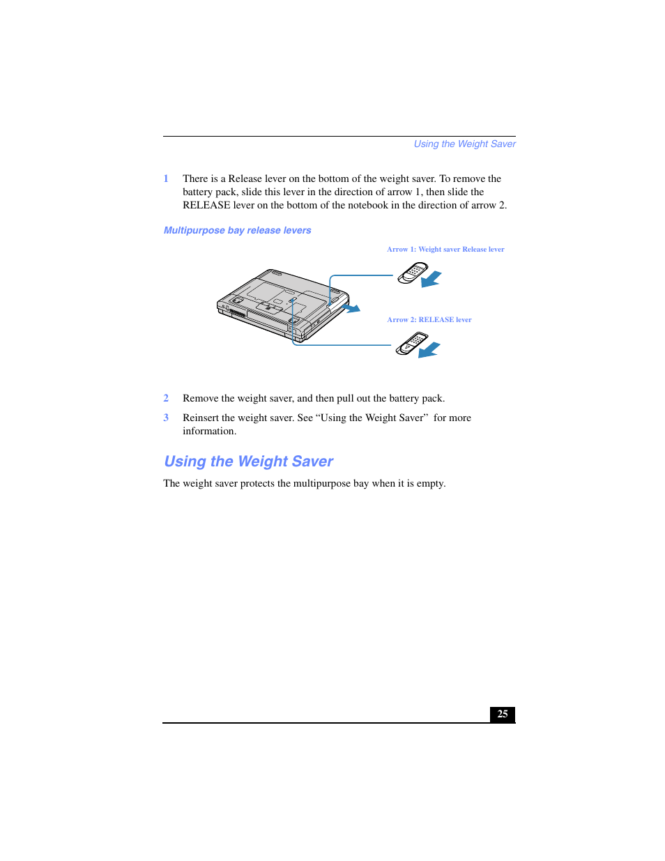 Using the weight saver | Sony PCG-FX240K User Manual | Page 25 / 138