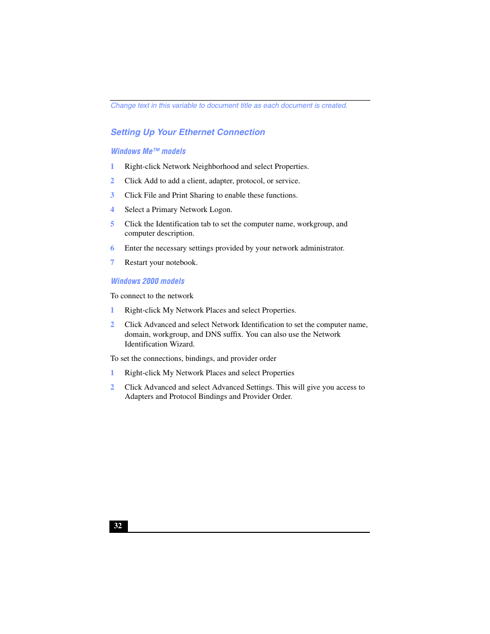 Setting up your ethernet connection | Sony PCG-FX240K User Manual | Page 32 / 138