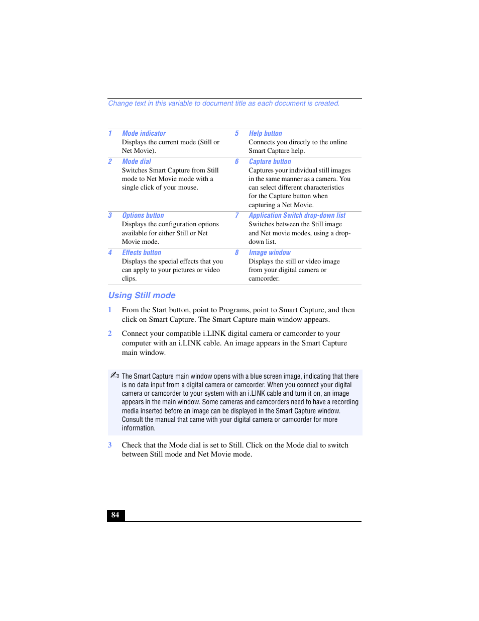 Using still mode | Sony PCG-FX240K User Manual | Page 84 / 138