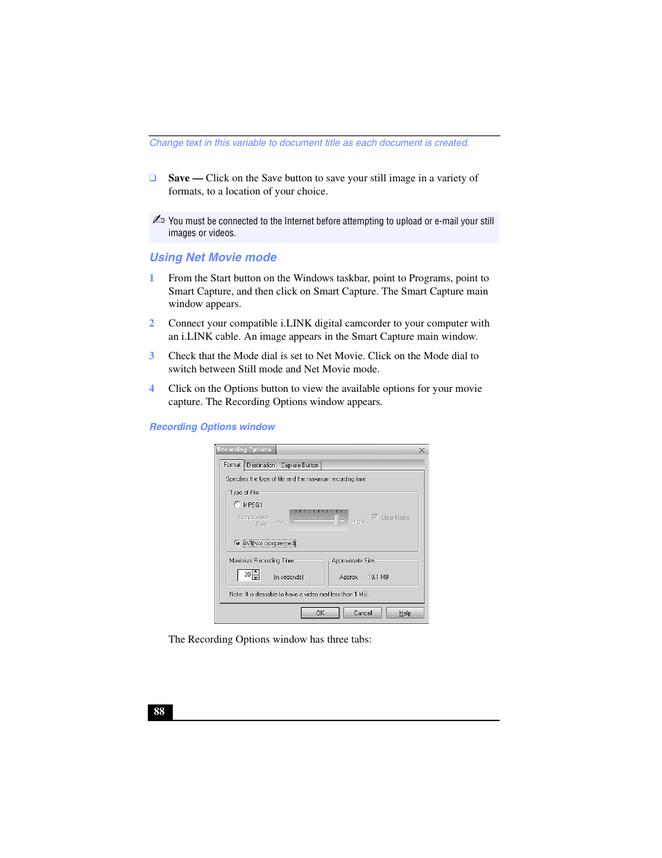 Using net movie mode | Sony PCG-FX240K User Manual | Page 88 / 138