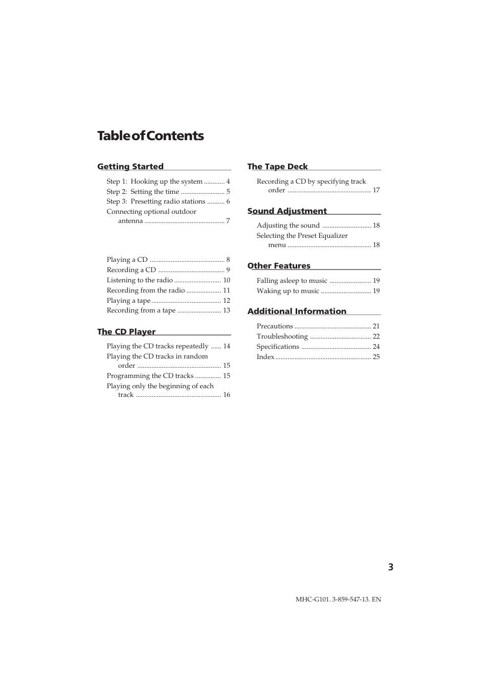Sony MHC-G101 User Manual | Page 3 / 26