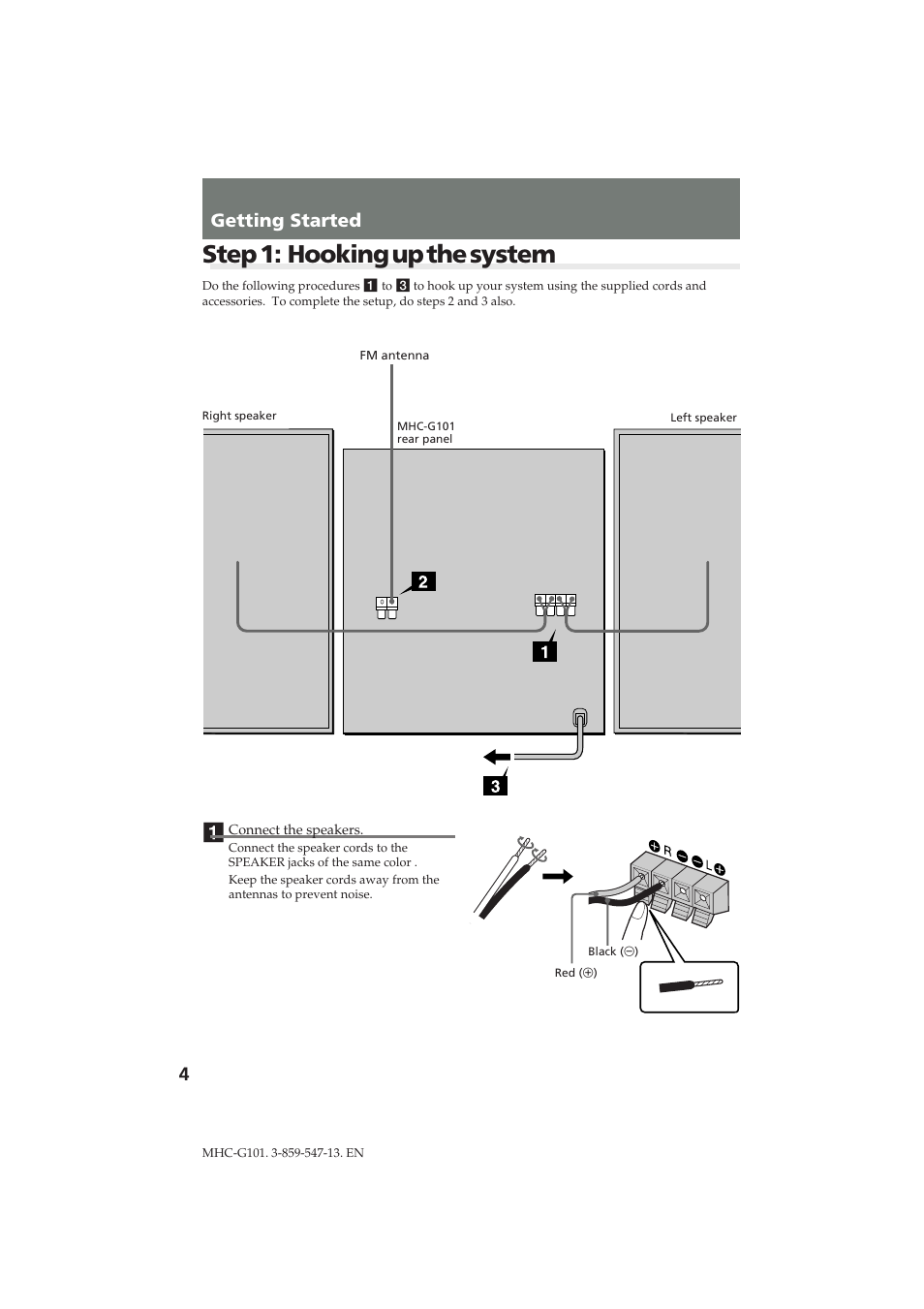 Step 1: hooking up the system, Getting started | Sony MHC-G101 User Manual | Page 4 / 26