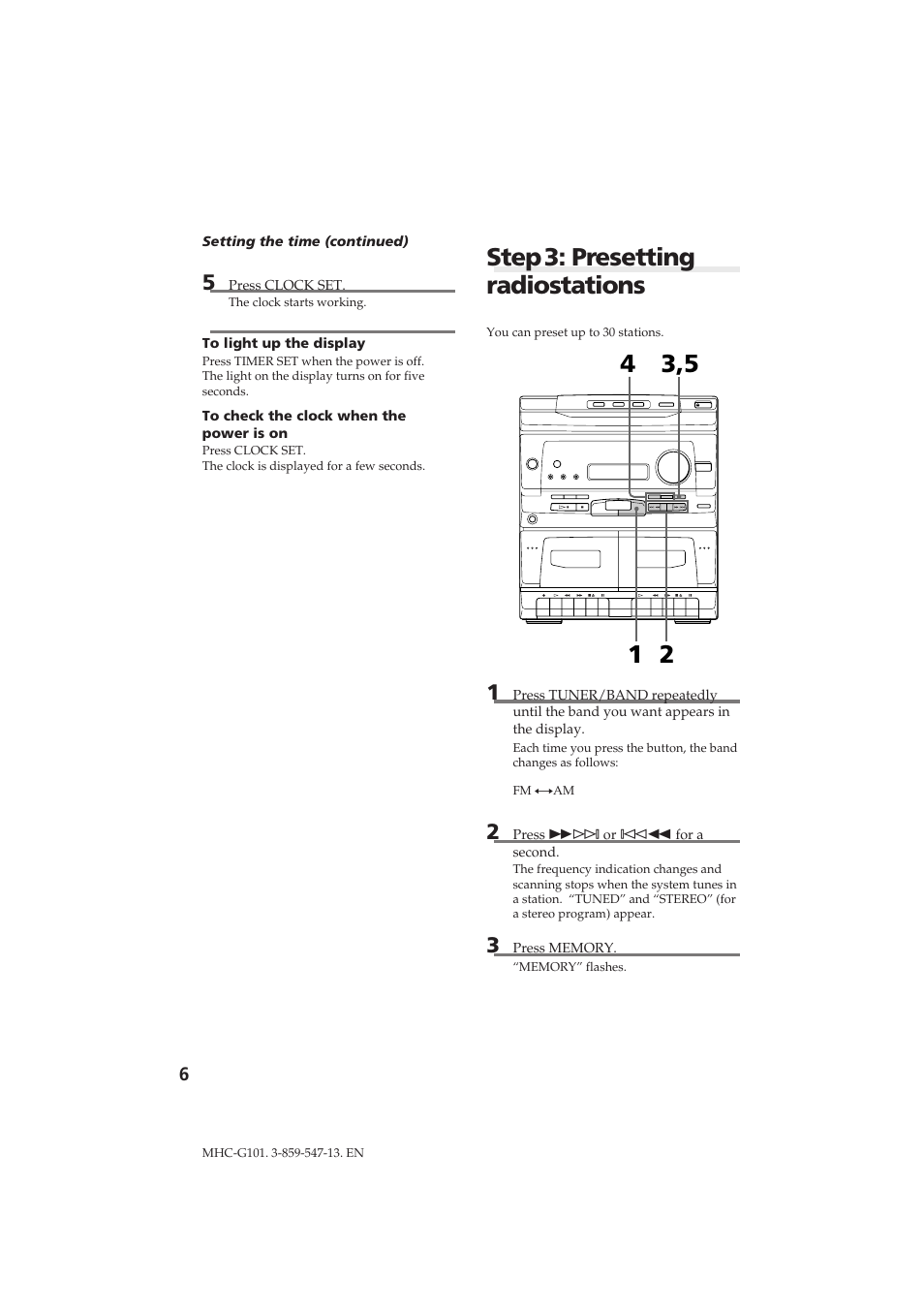 Step 3: presetting radio stations | Sony MHC-G101 User Manual | Page 6 / 26