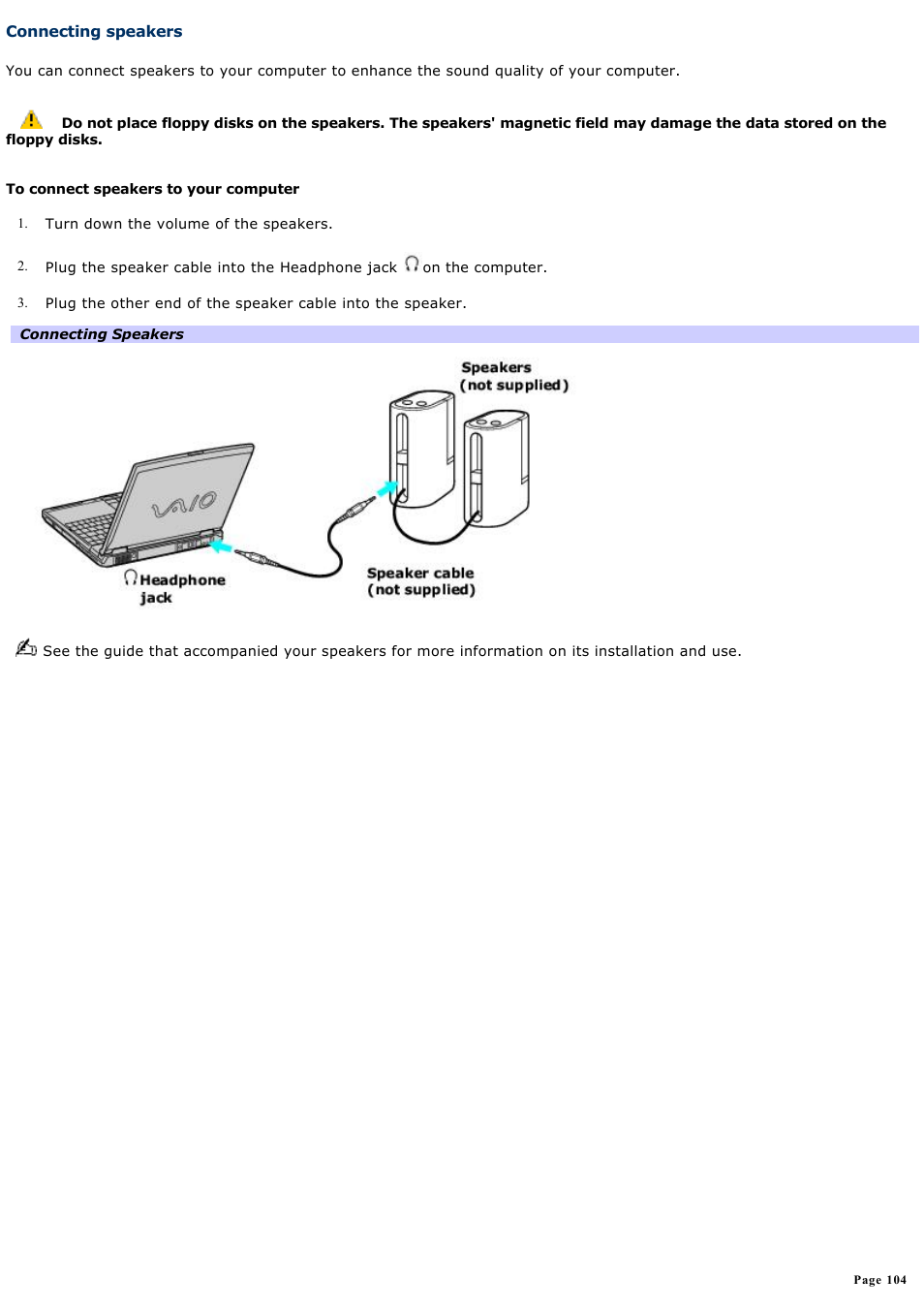 Connecting speakers | Sony PCG-GRS700K User Manual | Page 104 / 150