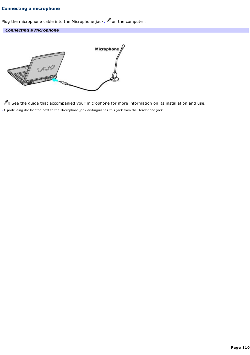 Connecting a microphone | Sony PCG-GRS700K User Manual | Page 110 / 150