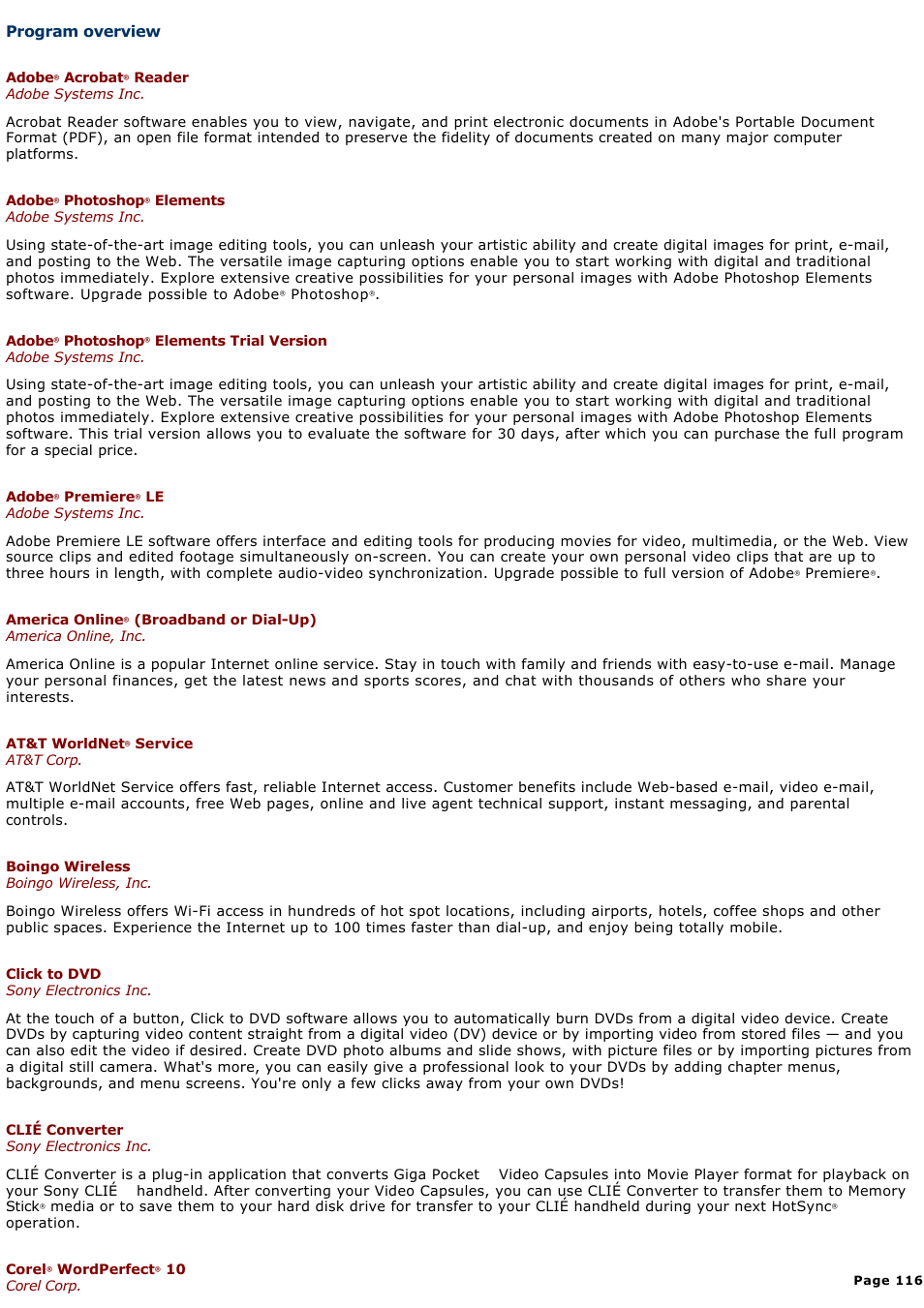 Program overview, Depending on the configuration you | Sony PCG-GRS700K User Manual | Page 116 / 150