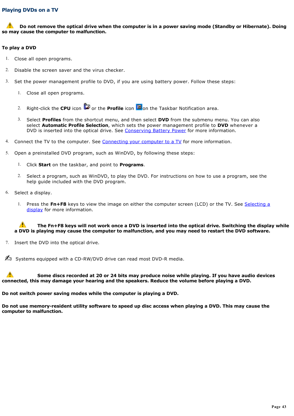 Playing dvds on a tv | Sony PCG-GRS700K User Manual | Page 43 / 150